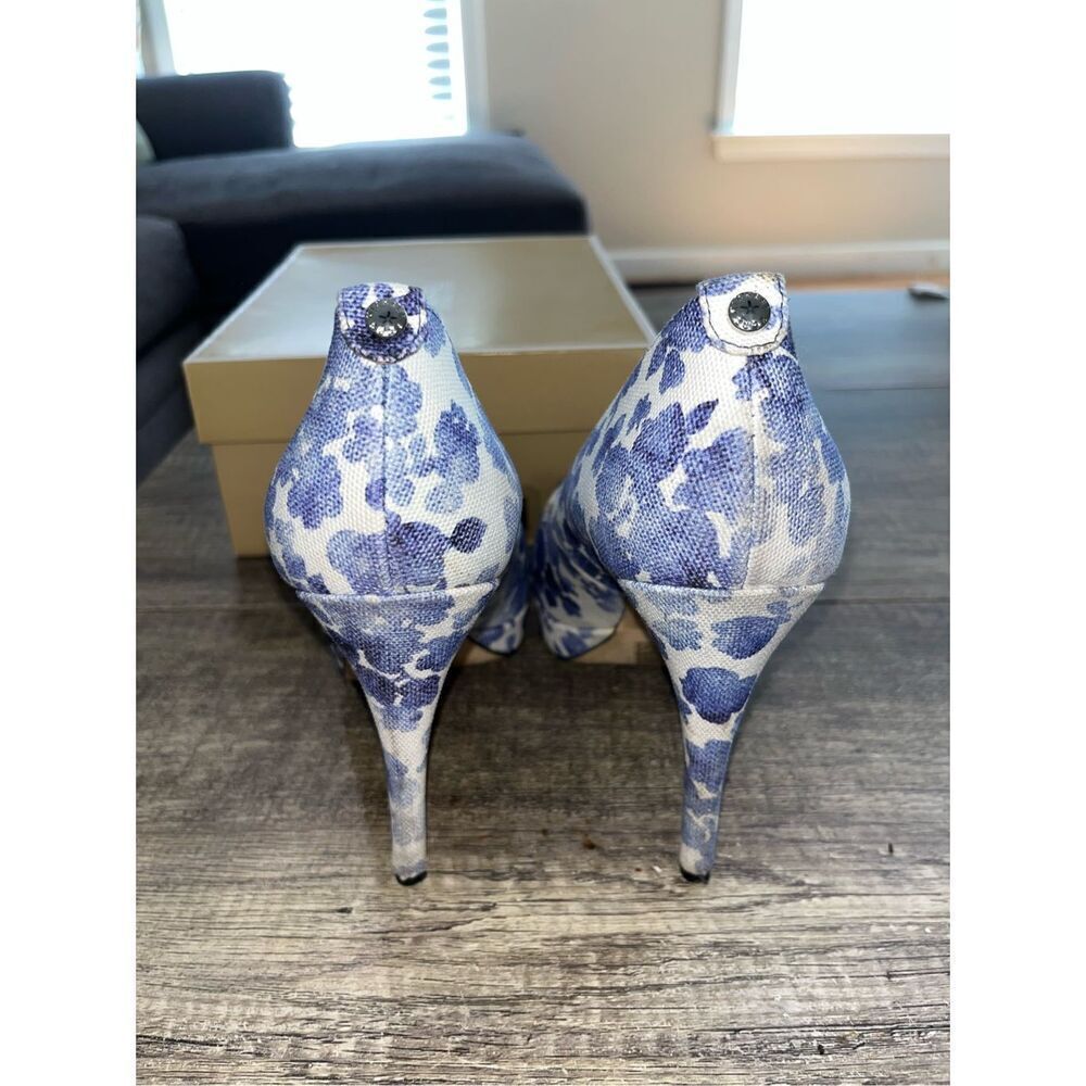 Michael by Michael Kors York Platform Blue printed canvas Heels Size 10 With Box - Picture 4 of 6